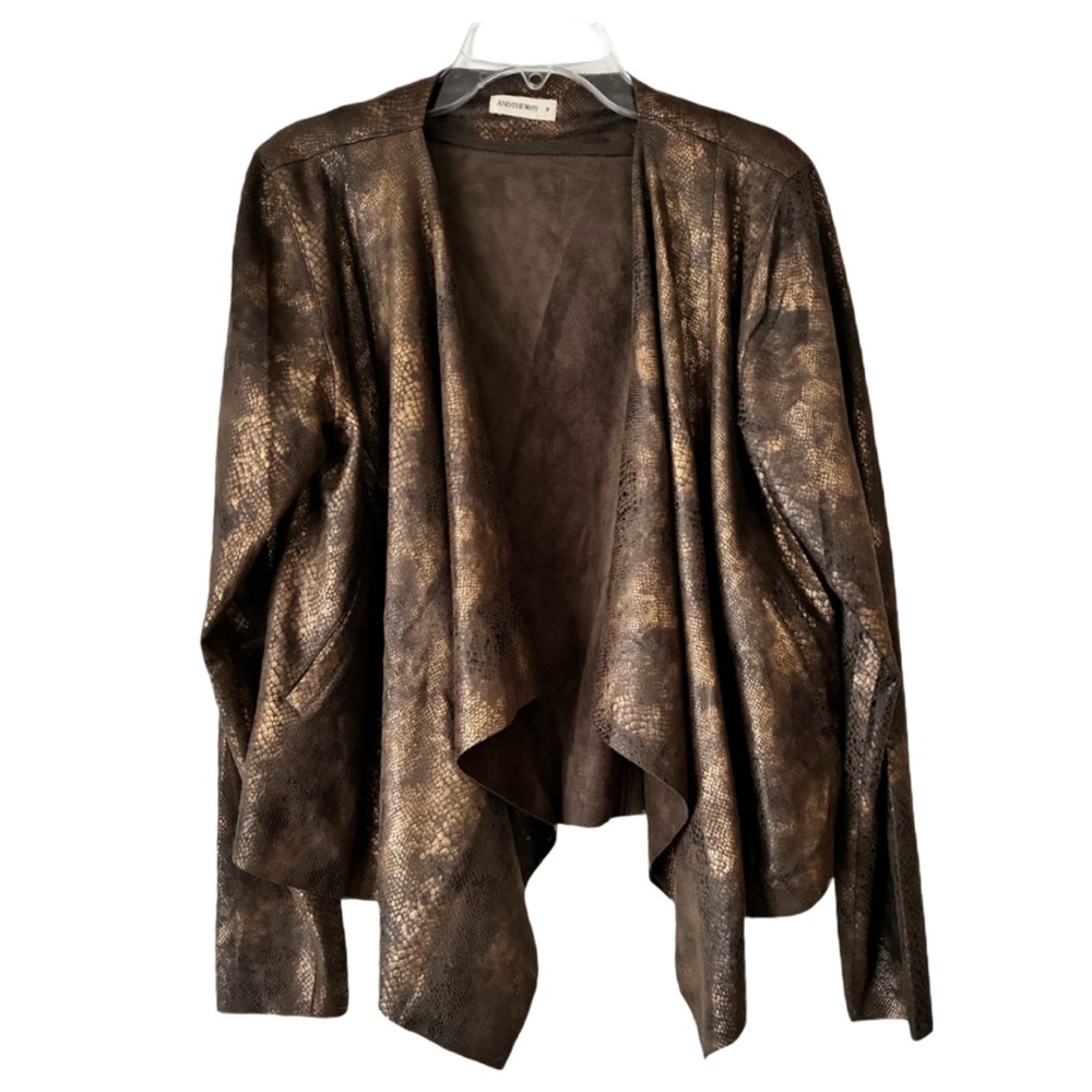 Andthewhy Cardigan w/ Draped Front, Sz. M, Brown/Copper/Gold Shimmer, w/ Pockets
